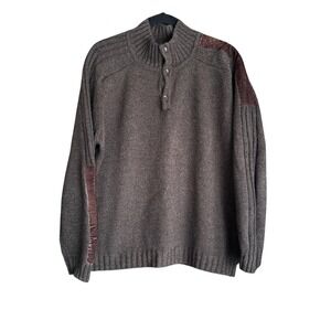 Pal Zileri Sport Italian Alpaca & Merino Brown Knit‎ Sweater with Velvet Panels